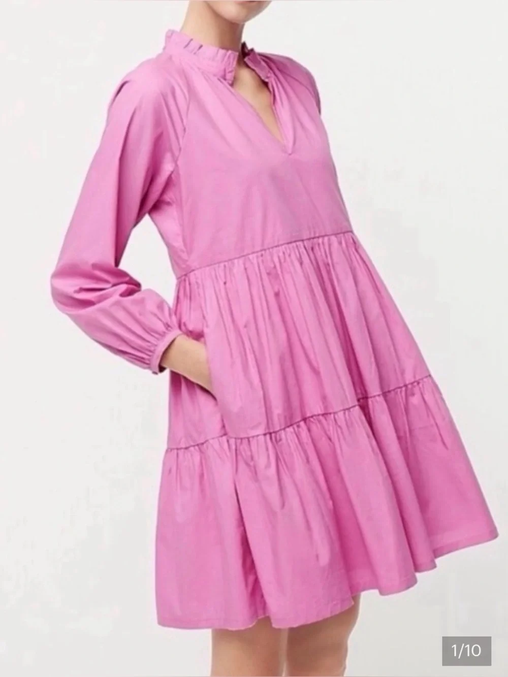J Crew Pink Poplin Tiered Dress Size S Lined Pockets Barbiecore Feminine